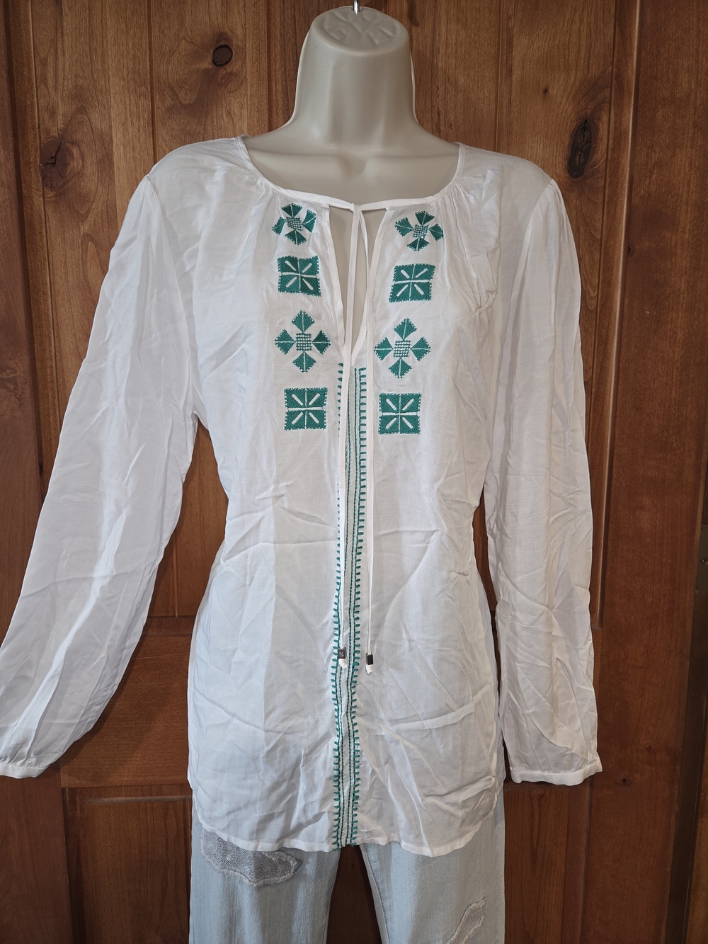 Michael Kors White Tunic with Teal Embroidery
